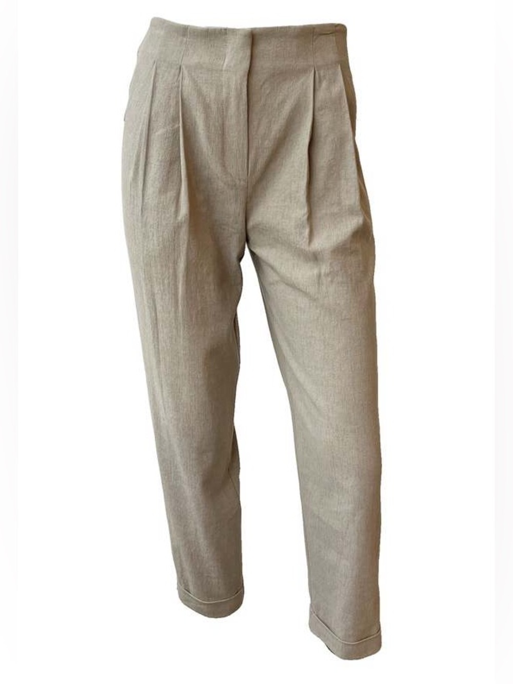 Jonathan Simkhai Annalise High-Waist Pleated Trousers in Light Beige size xxs